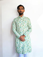Green Floral Hand Block Printed Kurta